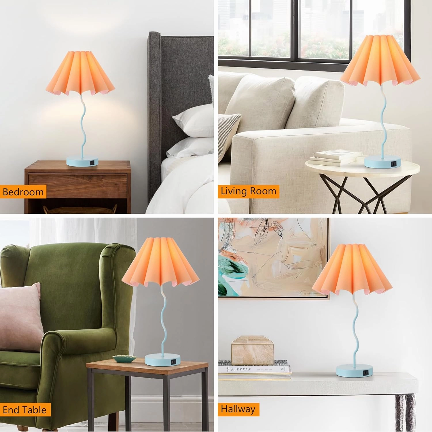 Modern Table Lamp for Bedroom Nightstand Touch Lamps Set of 2 Orange Blue Lamps for Living Room End Table Dimmable Table Lamp with USB Port and Outlet