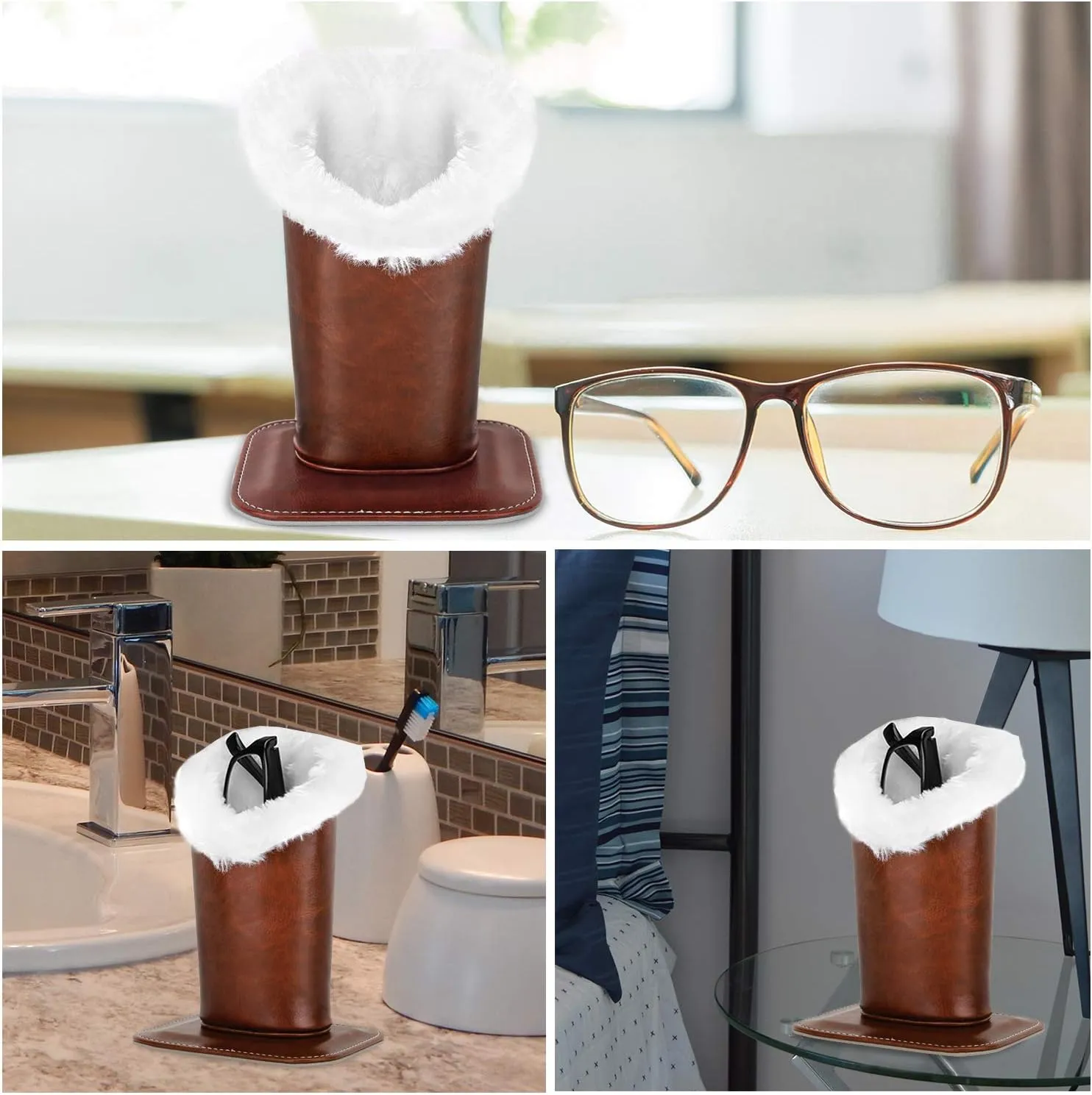 MoKo Eyeglasses Holder, Modern Velvet Plush Lined PU Leather Household Magnetic Holder Protective [Anti-scratch] [Dustproof]