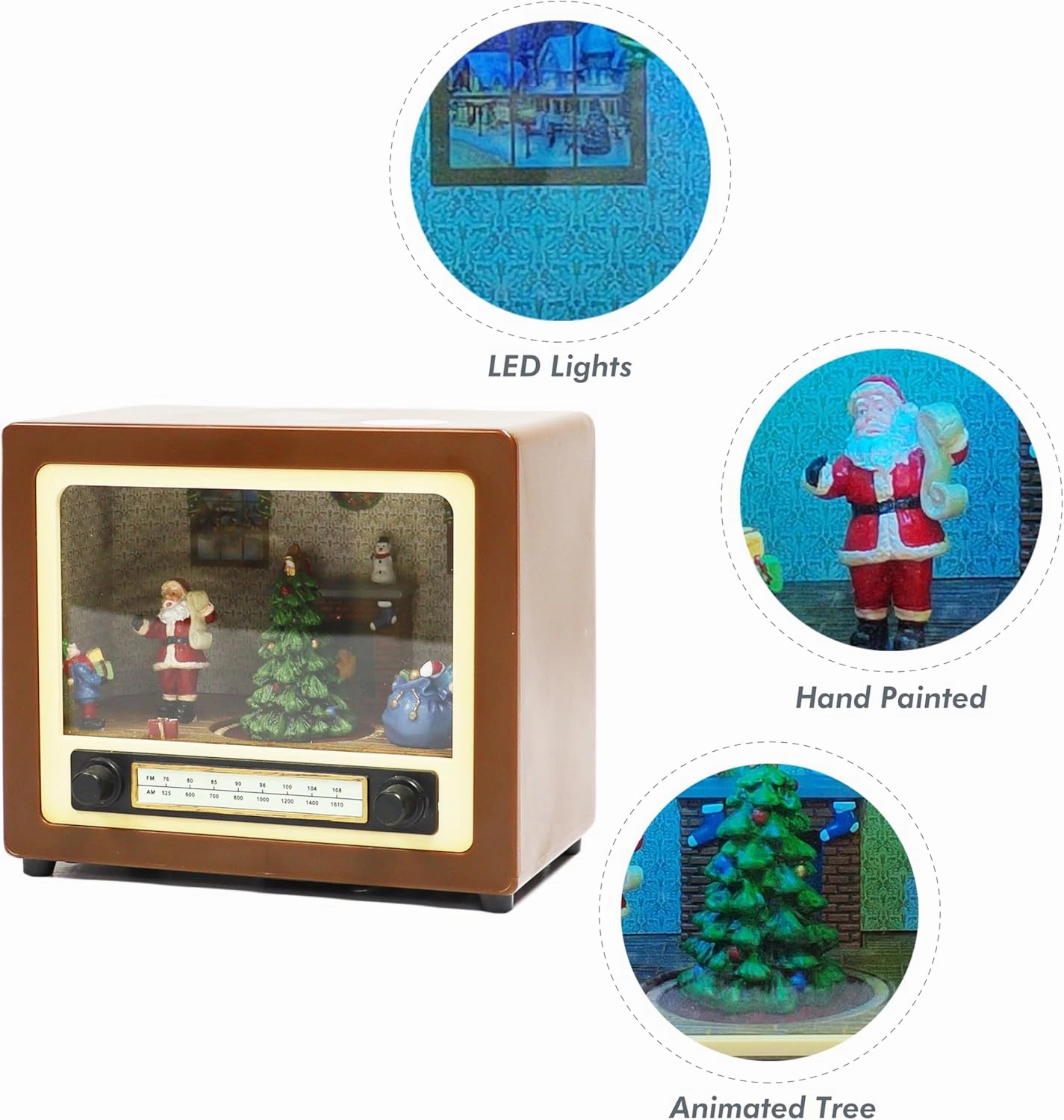 MOMENTS IN TIME 5.5" H Retro Radio with Santa's Home Scene (Moving Christmas Tree) - LED Lights, 8 Classic Carols Christmas Music - Battery Operated - Hand-Painted Resin Polyresin Injection Plastic