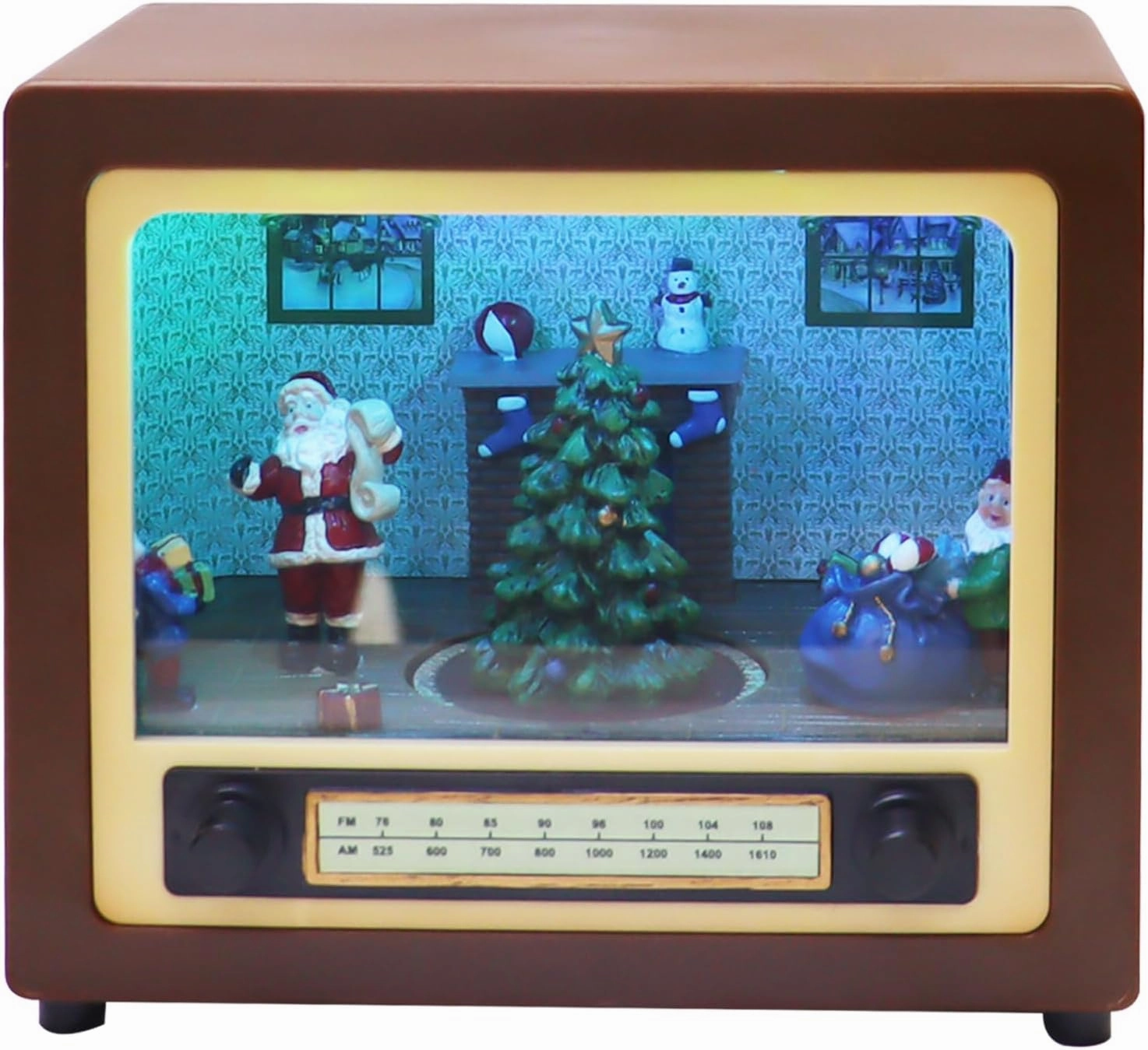 MOMENTS IN TIME 5.5" H Retro Radio with Santa's Home Scene (Moving Christmas Tree) - LED Lights, 8 Classic Carols Christmas Music - Battery Operated - Hand-Painted Resin Polyresin Injection Plastic
