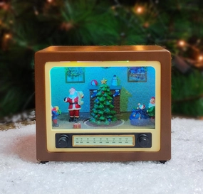 MOMENTS IN TIME 5.5" H Retro Radio with Santa's Home Scene (Moving Christmas Tree) - LED Lights, 8 Classic Carols Christmas Music - Battery Operated - Hand-Painted Resin Polyresin Injection Plastic