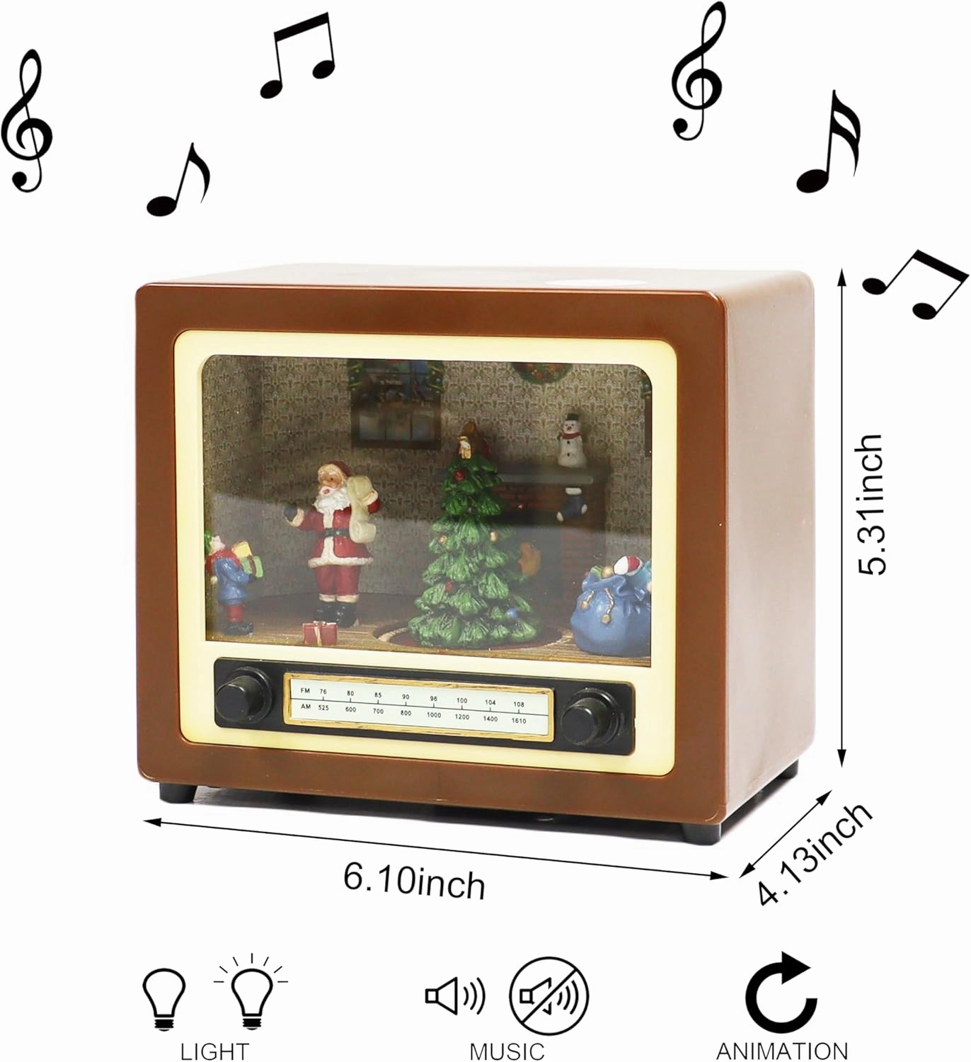 MOMENTS IN TIME 5.5" H Retro Radio with Santa's Home Scene (Moving Christmas Tree) - LED Lights, 8 Classic Carols Christmas Music - Battery Operated - Hand-Painted Resin Polyresin Injection Plastic
