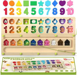 Montessori Magnetic Color and Number Maze for 3  Year Olds - Shape Sorting, Learning Educational Counting Matching Toy for Toddlers and Preschoolers