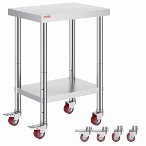 Mophorn 24x18x34 Inch Stainless Steel Work Table 3-Stage Adjustable Shelf with 4 Wheels Heavy Duty Commercial Food Prep Worktable with Brake for Kitchen Prep Work