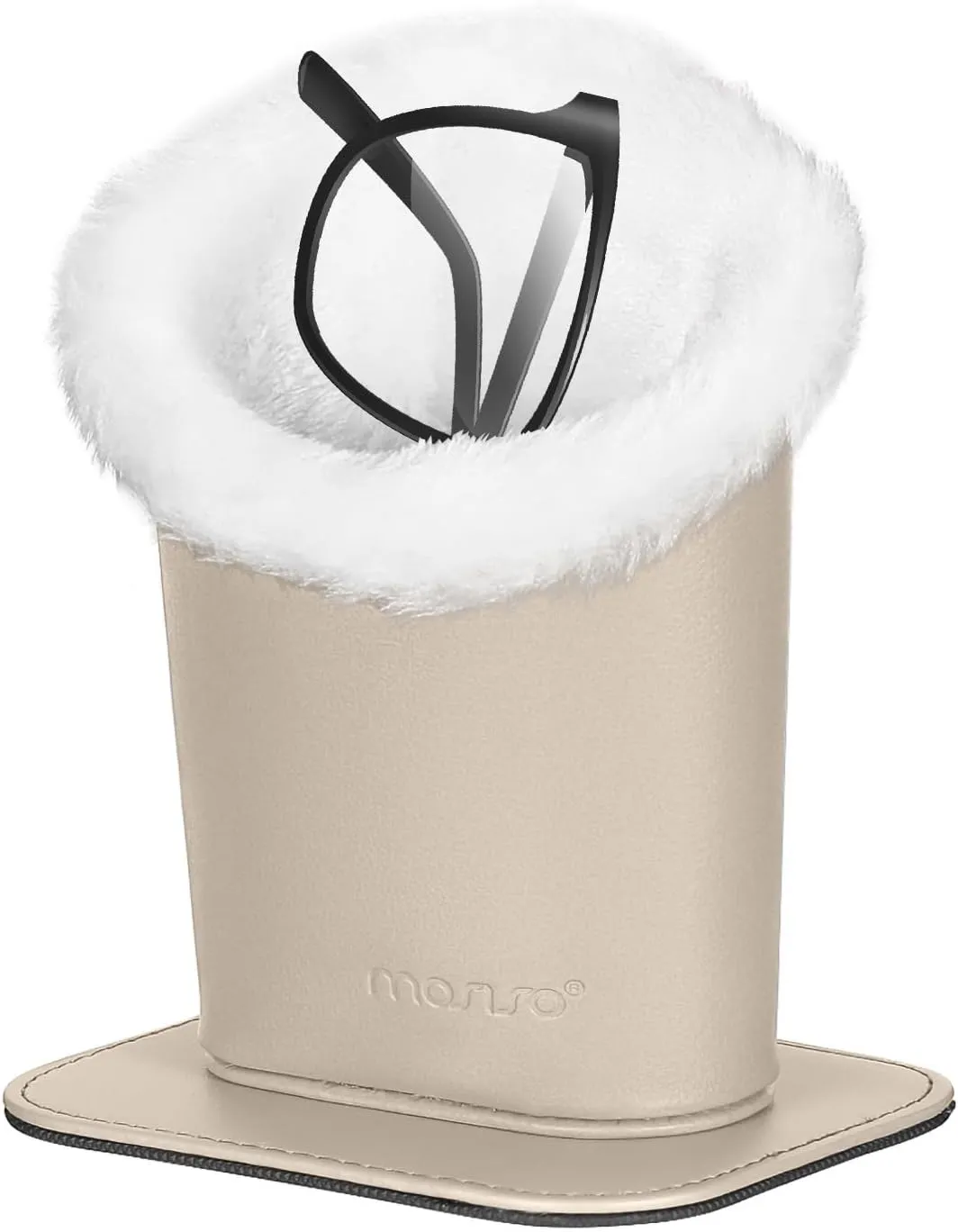 MOSISO Eyeglasses Holder, Plush Lined PU Leather Stand Case with Magnetic Base