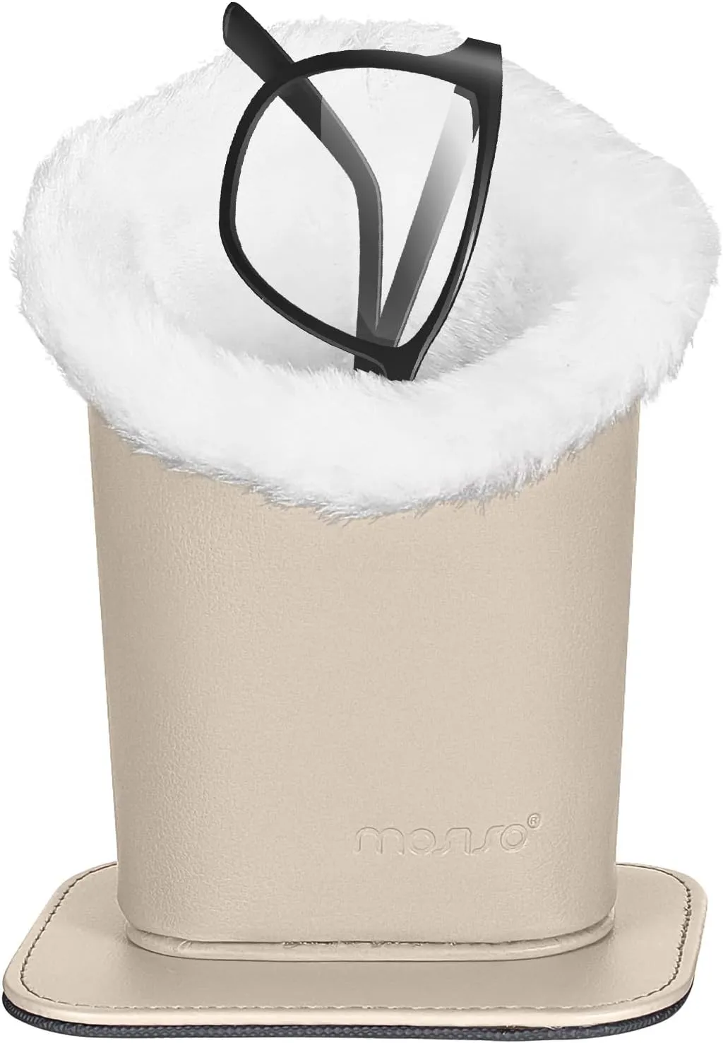 MOSISO Eyeglasses Holder, Plush Lined PU Leather Stand Case with Magnetic Base