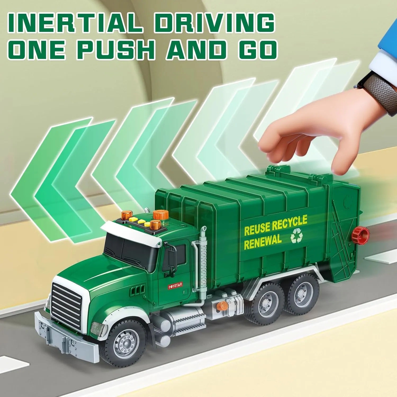 Mostop Large Garbage Truck Toy - Friction Powered Waste Management Garbage Recycling Truck with Lights, Sounds, 3 Rear Loader Trash Bins - Kids Toys for 3 4 5 6 7 8 Years Old Boys Birthday Gift