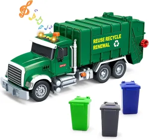 Mostop Large Garbage Truck Toy - Friction Powered Waste Management Garbage Recycling Truck with Lights, Sounds, 3 Rear Loader Trash Bins - Kids Toys for 3 4 5 6 7 8 Years Old Boys Birthday Gift