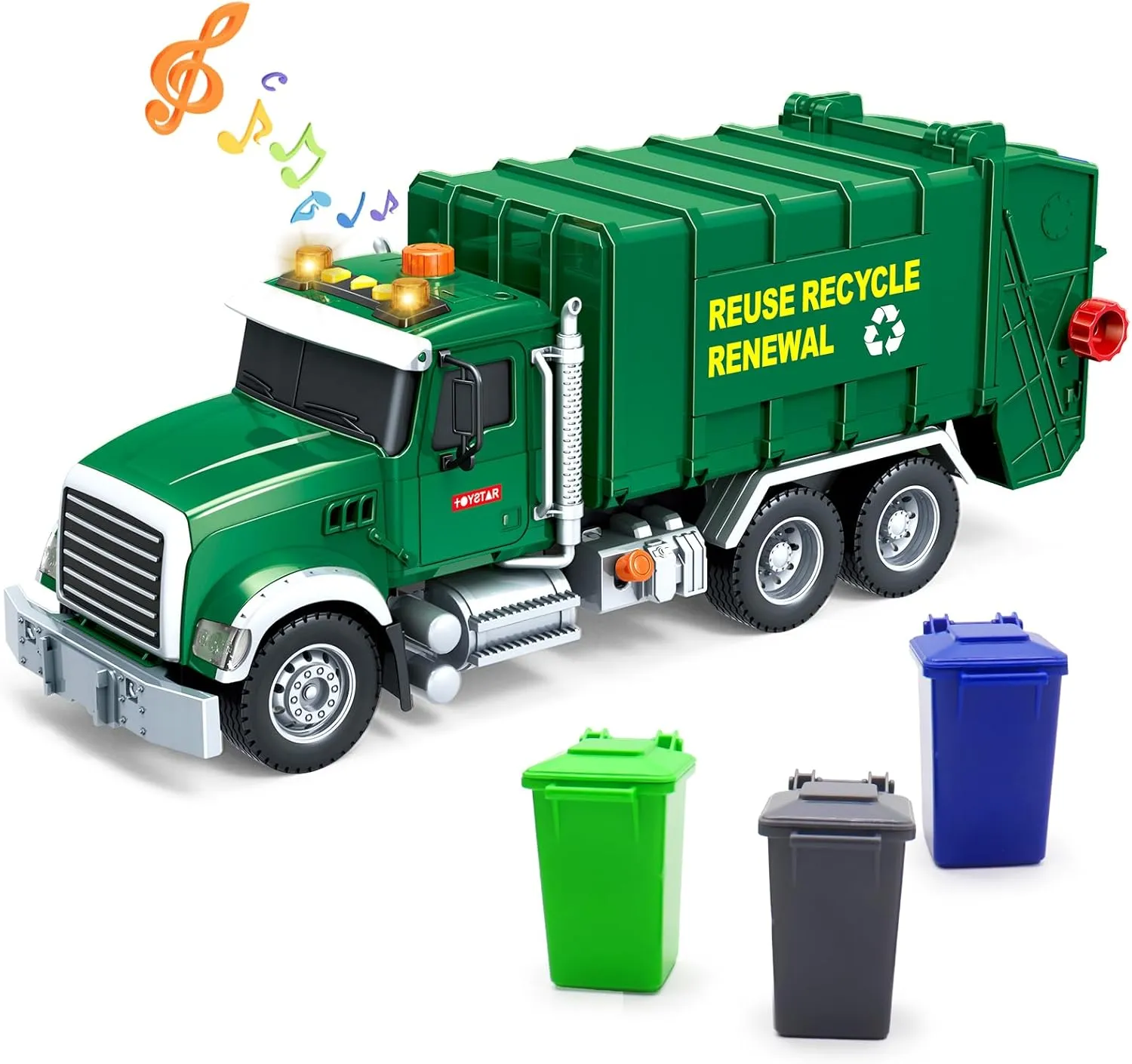 Mostop Large Garbage Truck Toy - Friction Powered Waste Management Garbage Recycling Truck with Lights, Sounds, 3 Rear Loader Trash Bins - Kids Toys for 3 4 5 6 7 8 Years Old Boys Birthday Gift