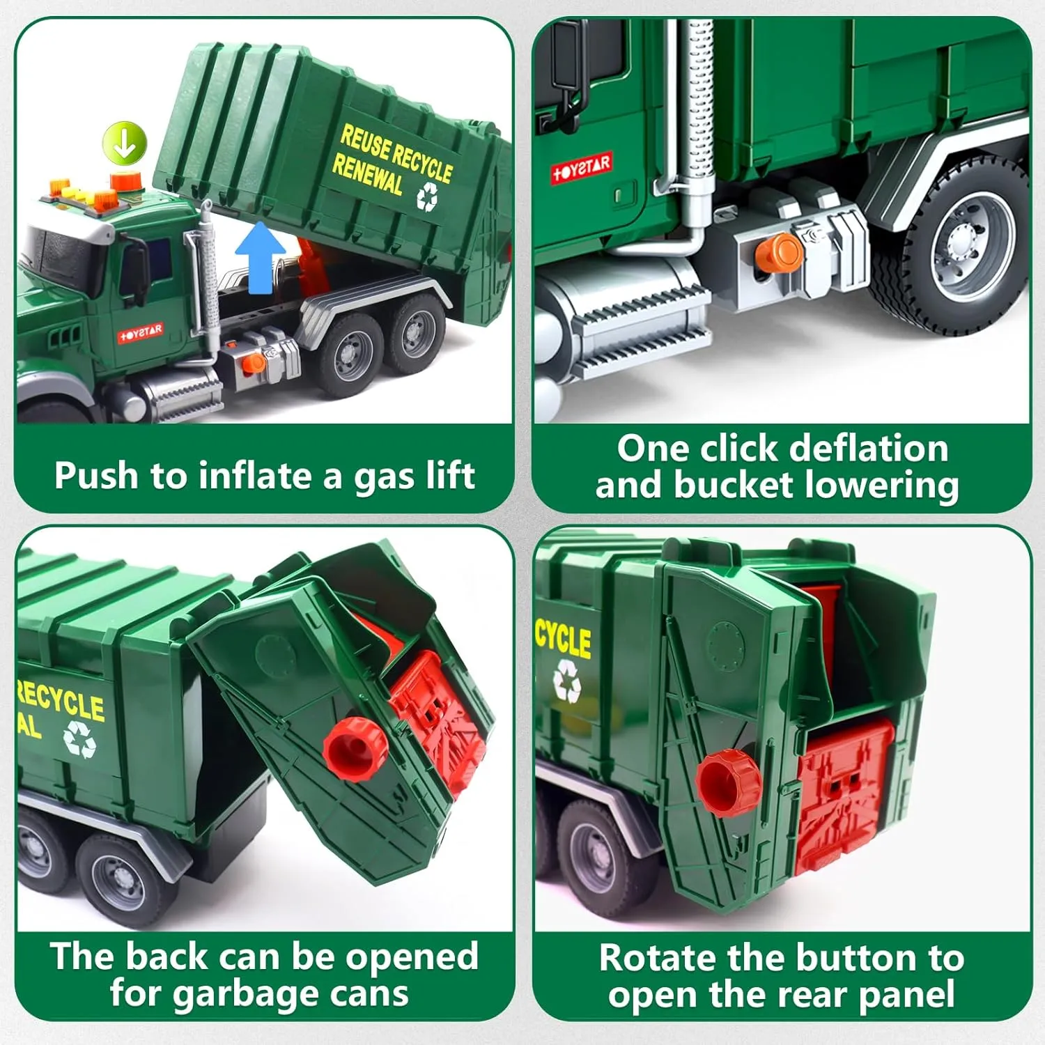 Mostop Large Garbage Truck Toy - Friction Powered Waste Management Garbage Recycling Truck with Lights, Sounds, 3 Rear Loader Trash Bins - Kids Toys for 3 4 5 6 7 8 Years Old Boys Birthday Gift