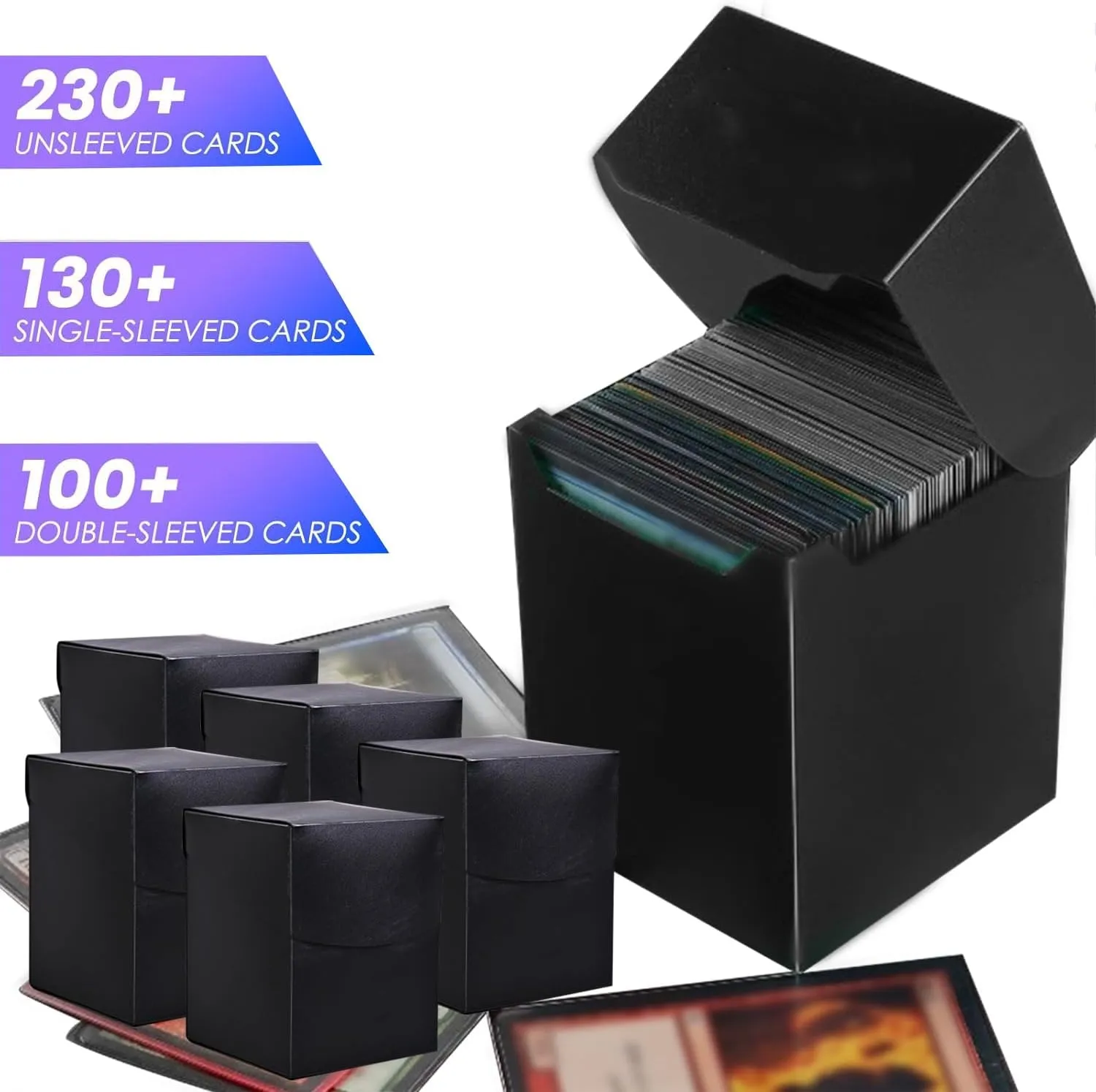 MTG Card Storage Box - Includes 5 Small Deck Boxes, Holds 1800  Sleeved Cards, Comes with Playmat Case and Strong Magnetic Closure ((800  Includes 5 - Black & Blue)