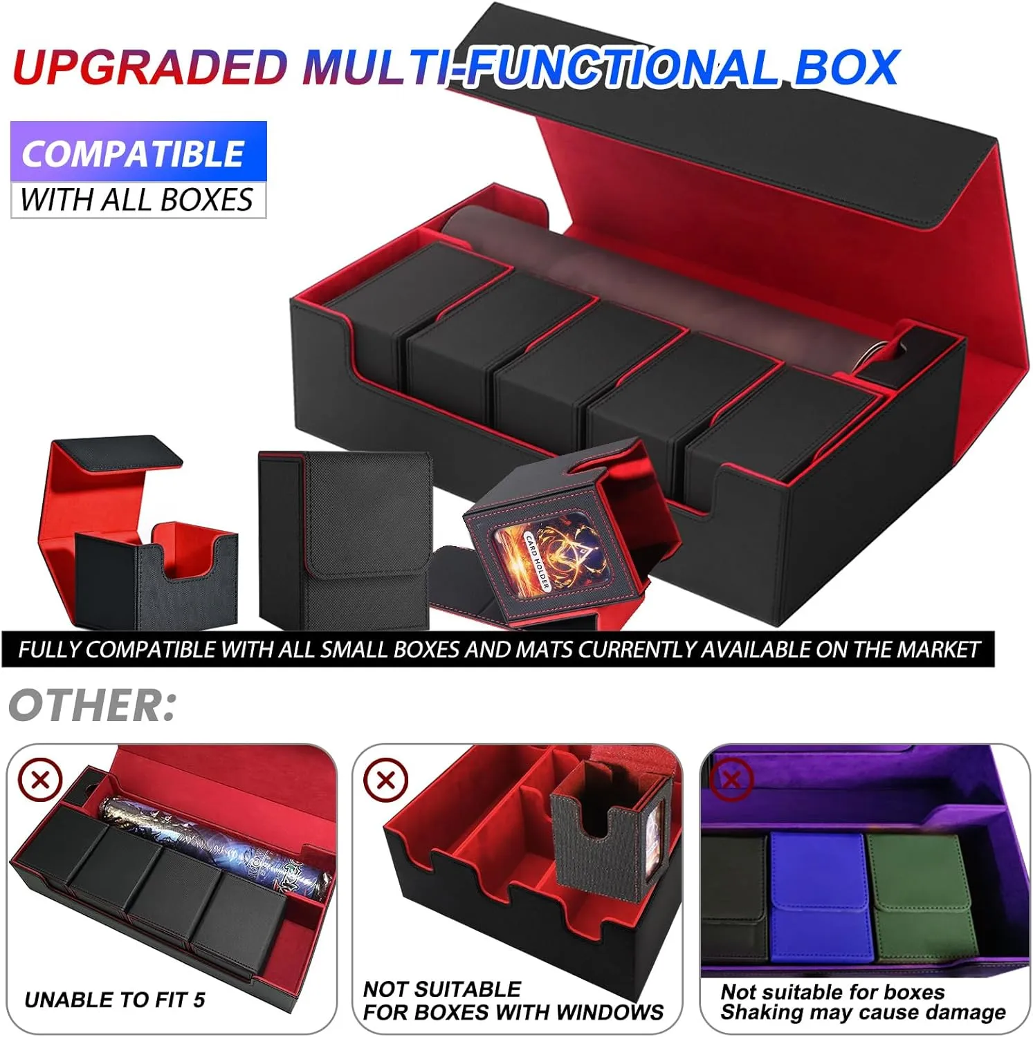MTG Card Storage Box - Includes 5 Small Deck Boxes, Holds 1800  Sleeved Cards, Comes with Playmat Case and Strong Magnetic Closure ((800  Includes 5 - Black & Blue)