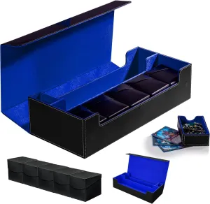 MTG Card Storage Box - Includes 5 Small Deck Boxes, Holds 1800  Sleeved Cards, Comes with Playmat Case and Strong Magnetic Closure ((800  Includes 5 - Black & Blue)