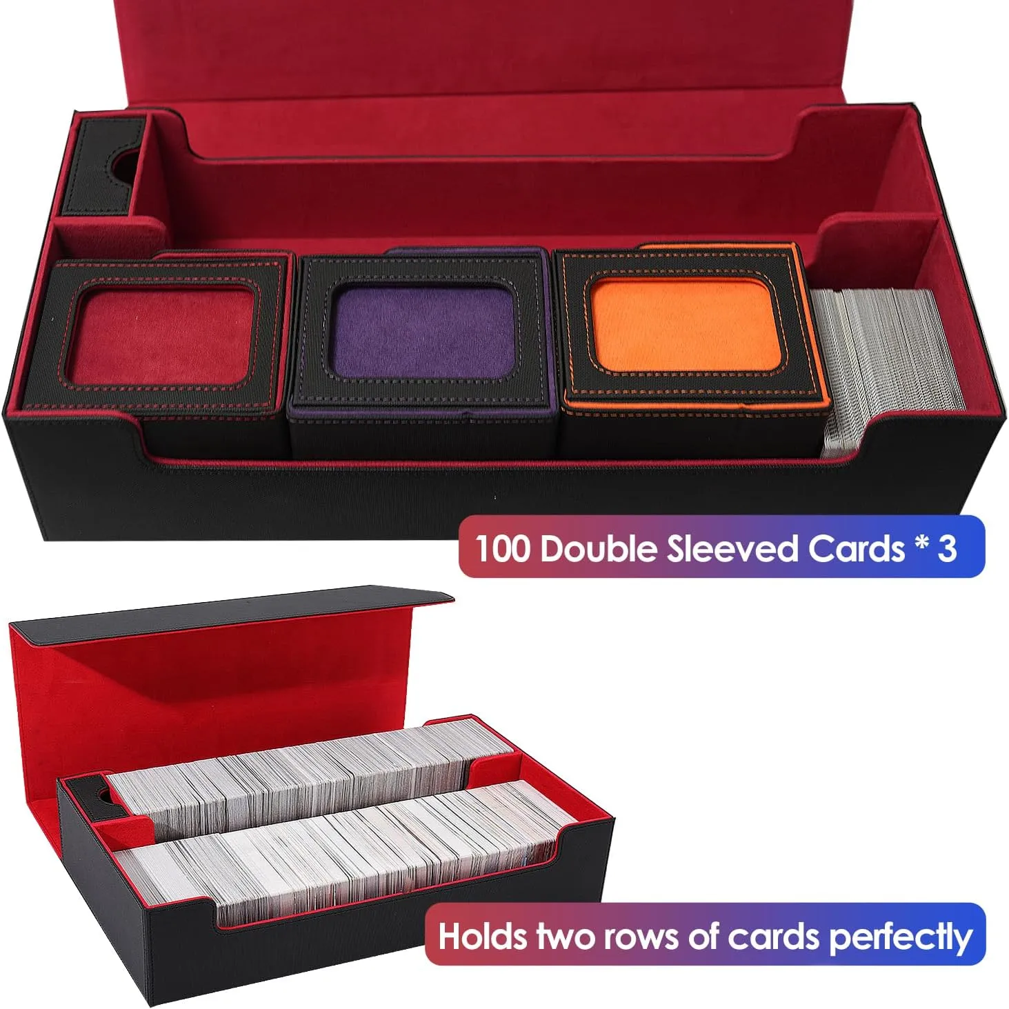 MTG Card Storage Box - Includes 5 Small Deck Boxes, Holds 1800  Sleeved Cards, Comes with Playmat Case and Strong Magnetic Closure ((800  Includes 5 - Black & Blue)