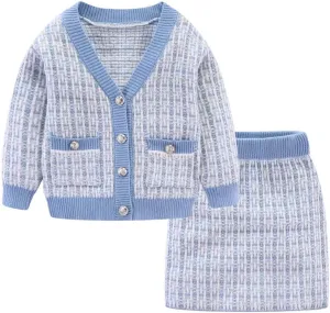 Mud Kingdom Cute Little Girls Ribbed Knit Cardigan Skirt Set School Style