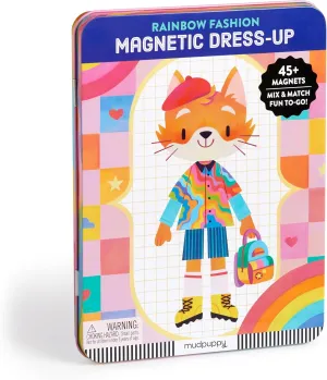 Mudpuppy Rainbow Fashion – Magnetic Dress Up Game with Illustrated Rainbow Scenes Including 2 Furry Characters and Over 40 Mix and Match Magnets Perfect for Travel