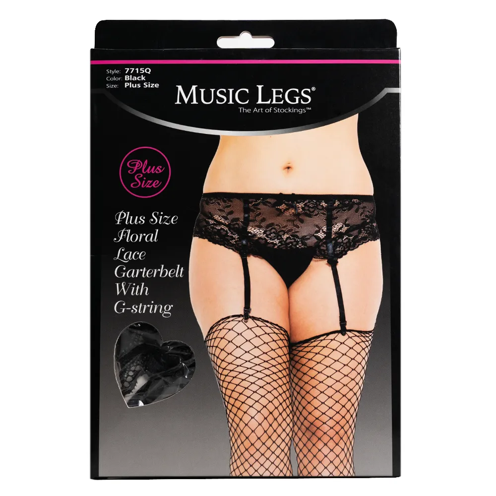 Music Legs Sheer Floral Lace Garter Belt & G-String - Curvy