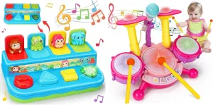 Musical Toys Pop up Animal $ Drum Set