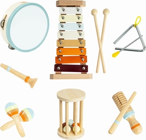 Musical Instruments Set - Montessori Wooden Musical Set for Toddlers 3 , Preschool Musical Instruments, Neutral Colors Percussion Instruments for Kids