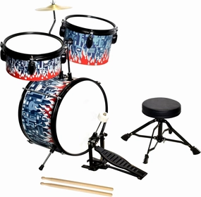 MUSICUBE Drum Set for Kids Toddler Beginner Jazz Drum Kit Rhythm Percussion Instrument Toys for Boys Girls 3-Piece Junior Drum Set （Fire Flower Painted Model）