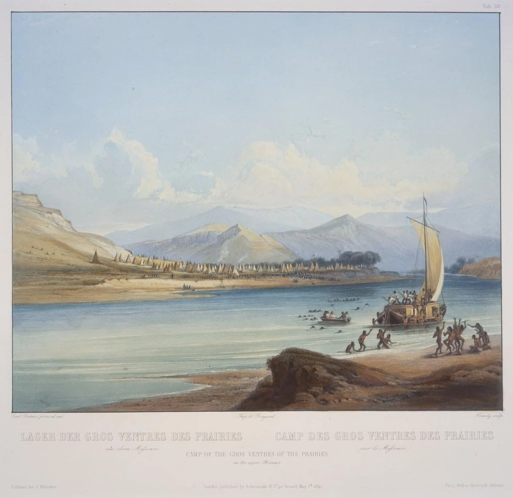 MVOVZQCV Reproductions of famous paintings Camp of the Gros Ventres of the Prairies on the Upper Missouri by Karl Bodmer 58x90cm No photo frame accessories