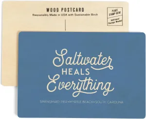 Myrtle Beach, South Carolina, Springmaid Pier, Saltwater Heals Everything, Simply Said (4x6 Birch Wood Postcards, 2-Pack Stationary, Rustic Home Wall Decor)