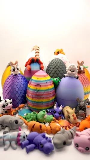 Mystery Egg with 5 Articulated Animals – Surprise Collectible Creatures, 3D-Printed Fidget Companion Car Activity