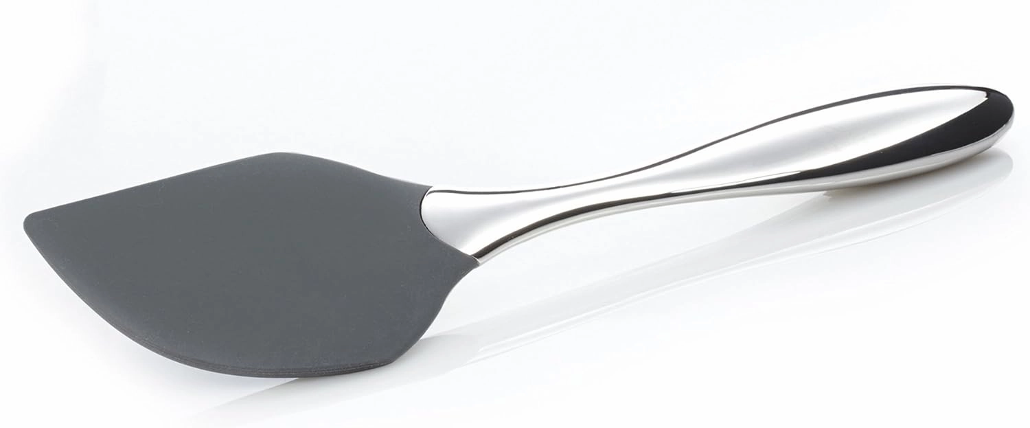 nambe Curvo Spatula Bowl Scraper | 12 Inch Heat Resistant Kitchen Scraper for Baking and Cooking | Made of Stainless Steel and Silicone | Designed by Steve Cozzolino