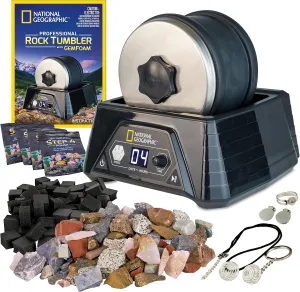 National Geographic Professional Rock Tumbler Kit – Extra Large 2 Lb. Barrel with 3-Speed Motor & 9-Day Timer – Geology DIY Kits for Adults, Rock Collection Hobby, Great Educational STEM Science Kit