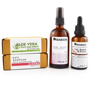 Natural Care Set for Dry Hair (Sakura Shampoo Bar, Aloe Conditioner Bar, Rose Water, Serum)