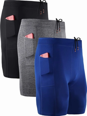 NELEUS Men's 3 Pack Running Compression Shorts with Pockets