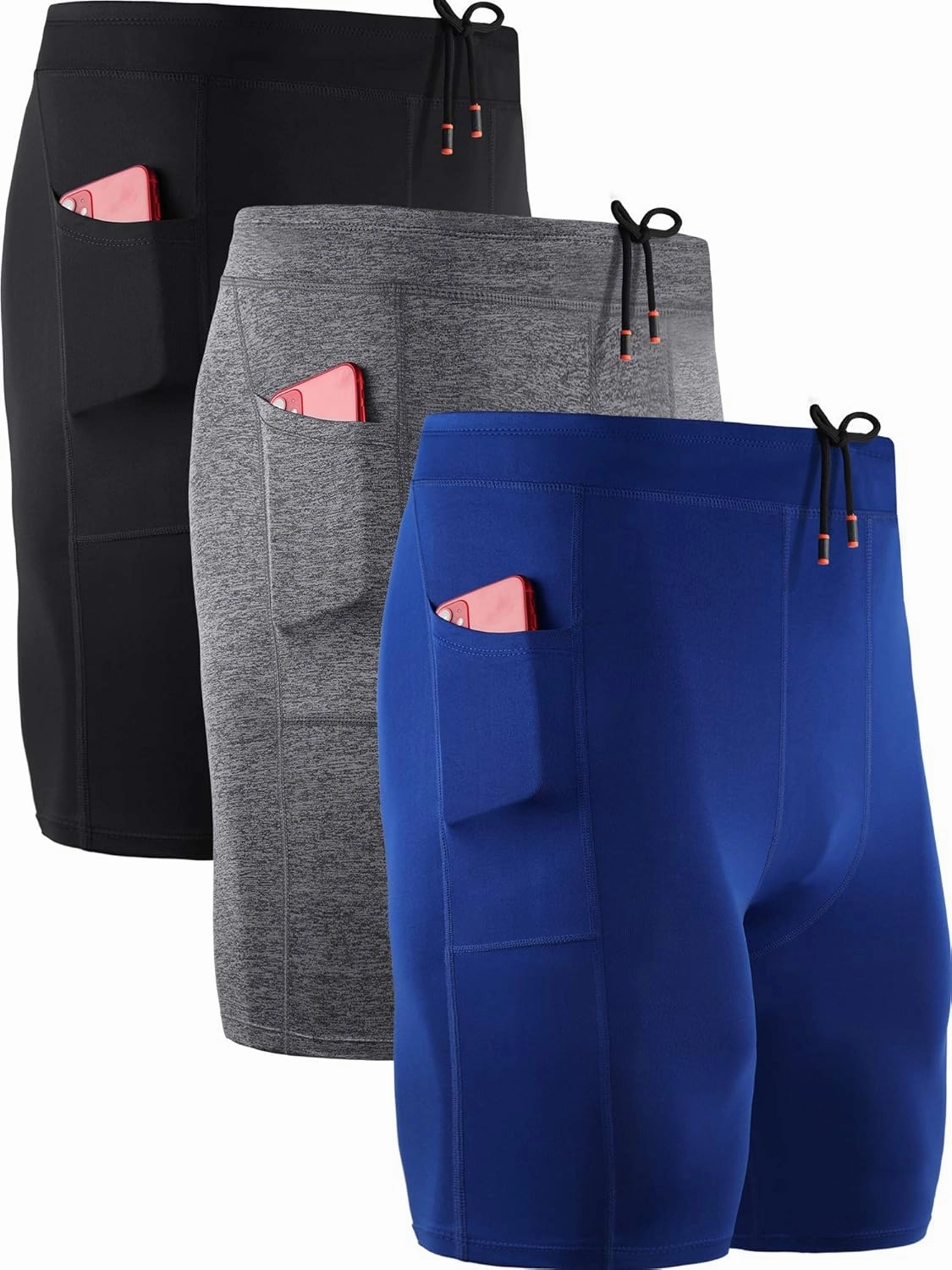 NELEUS Men's 3 Pack Running Compression Shorts with Pockets