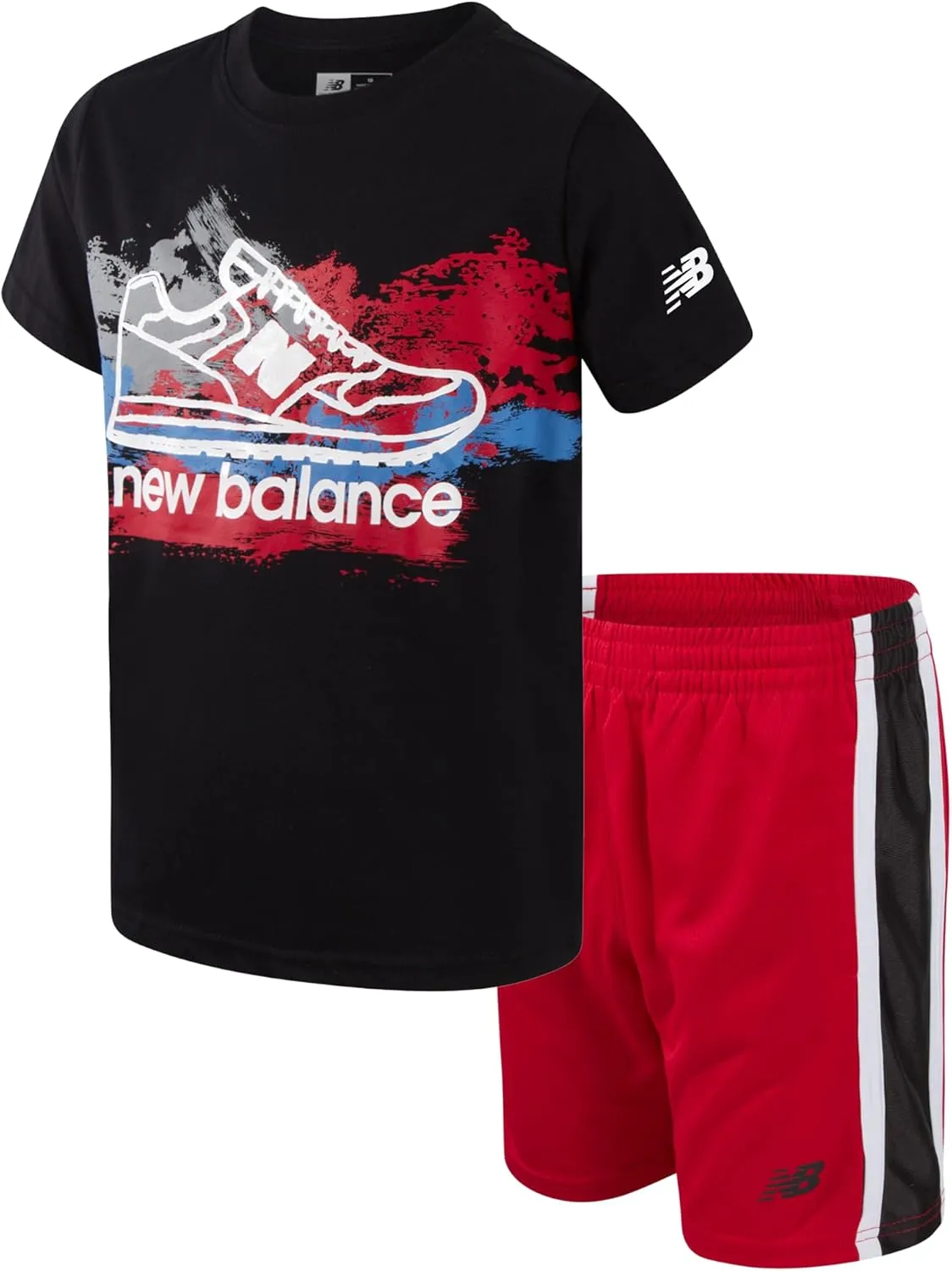New Balance Boys Athletic Shorts Set - 2 Piece Cotton Blend Jersey Shirt and Active Basketball Shorts for Boys (Sizes: 8-12)