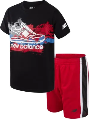 New Balance Boys Athletic Shorts Set - 2 Piece Cotton Blend Jersey Shirt and Active Basketball Shorts for Boys (Sizes: 8-12)