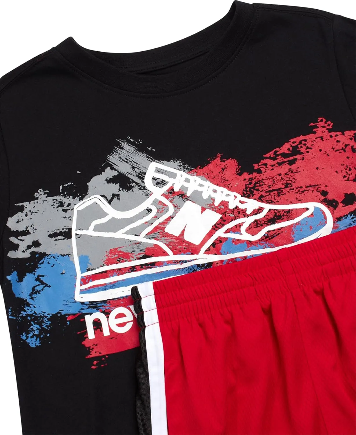 New Balance Boys Athletic Shorts Set - 2 Piece Cotton Blend Jersey Shirt and Active Basketball Shorts for Boys (Sizes: 8-12)