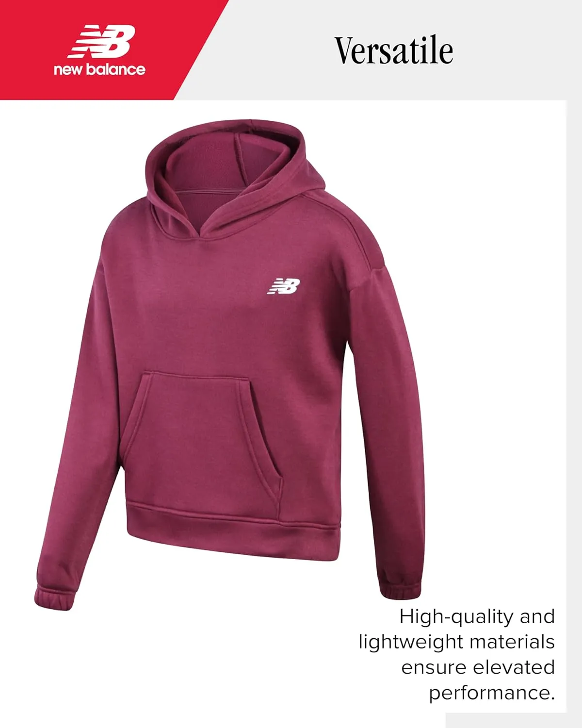 New Balance Girls' Sweatsuit Set - 3 Piece Active Poly Fleece Pullover Hoodie, Graphic Tee, and Jogger Pants for Girls (7-12)