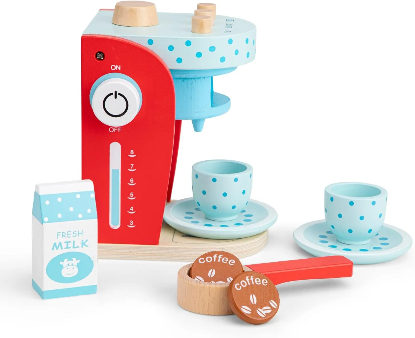 New Classic Toys Wooden Coffee Maket Set Pretend Play Toy for Kids Cooking Simulation Educational Toys and Color Perception Toy for Preschool Age Toddlers Boys Girls (10700)