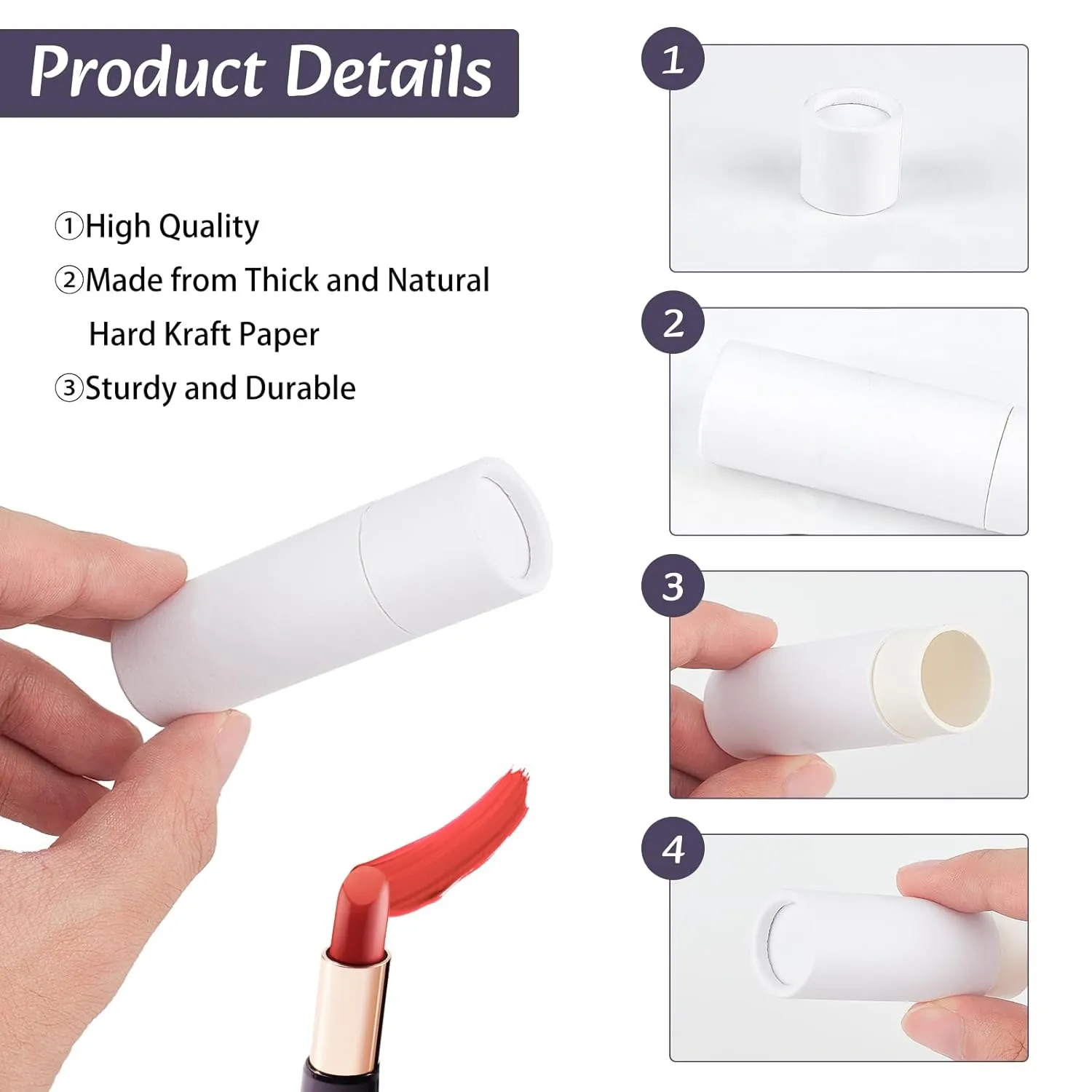 NICENEEDED 15 Pcs Kraft Paper Lipstick Tube, 0.4 Oz Paperboard Lip Balm Tubes, Cardboard Empty Deodorant Container Solid Perfume Tube Cosmetic Box for DIY Chapstick Deodorant Crayon