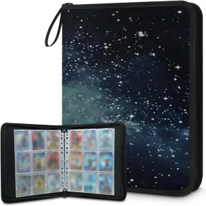 Night Sky 3 Ring Trading Zipper Binder Strap, Trading Card Binder 4 Pocket, 400 Pockets Card Holder with 50 Removable Sleeves for Game Cards
