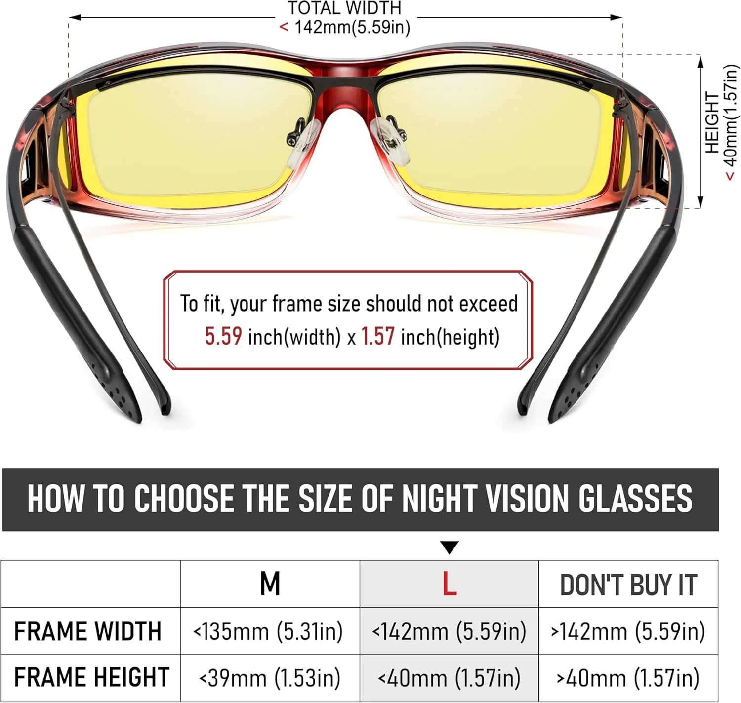 Night Vision Driving Glasses Fit Over Glasses, Wrap Around Nighttime Glasses Anti Glare Polarized for Men Women