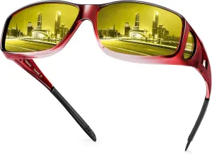 Night Vision Driving Glasses Fit Over Glasses, Wrap Around Nighttime Glasses Anti Glare Polarized for Men Women