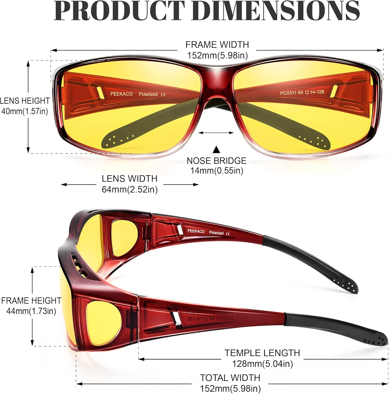 Night Vision Driving Glasses Fit Over Glasses, Wrap Around Nighttime Glasses Anti Glare Polarized for Men Women