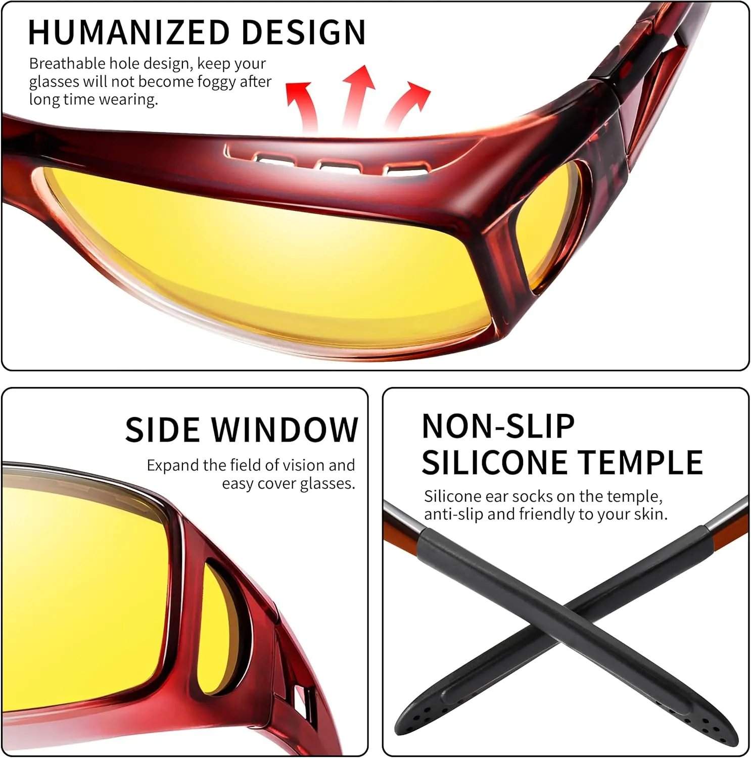 Night Vision Driving Glasses Fit Over Glasses, Wrap Around Nighttime Glasses Anti Glare Polarized for Men Women