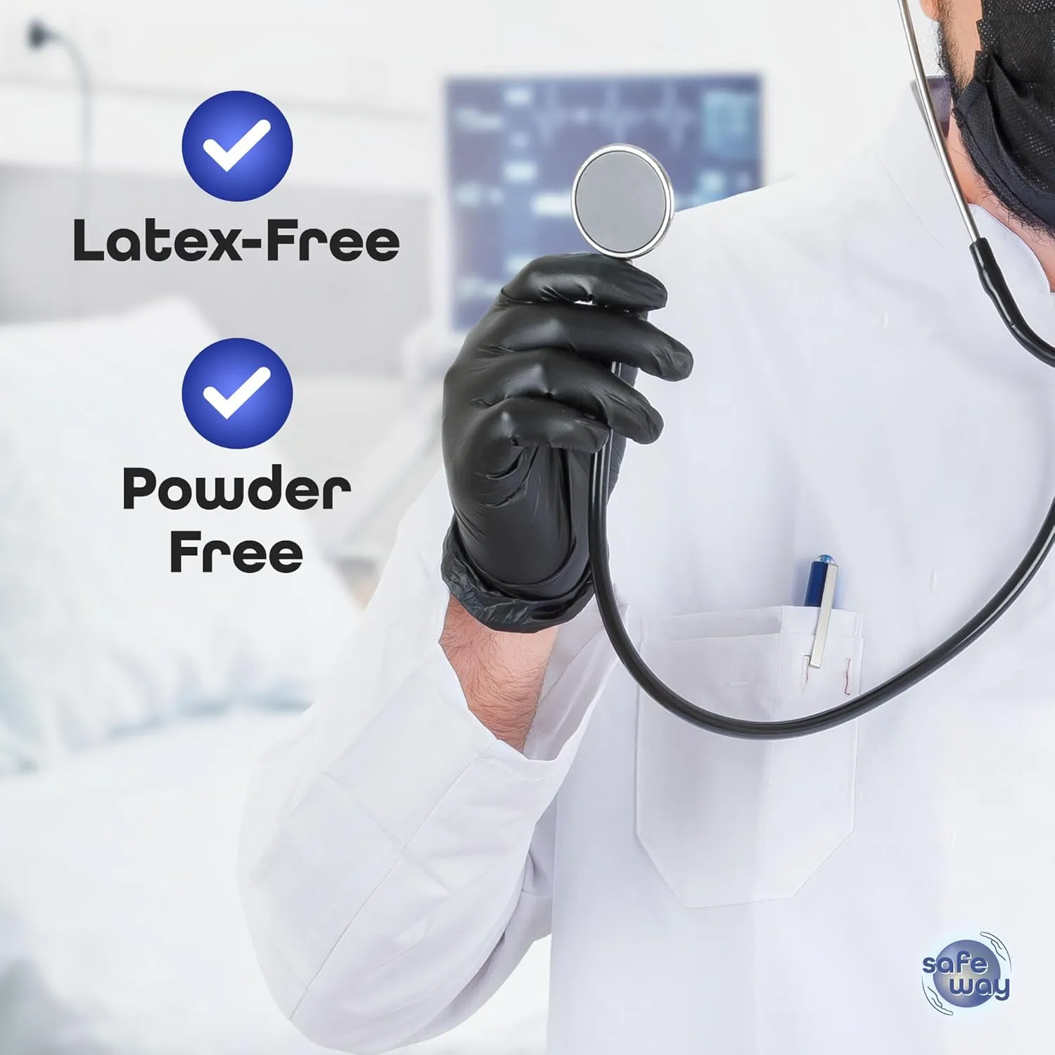 Nitrile-Vinyl Blended Disposable Gloves, Powder-Free & Non-Latex Gloves, 1000, Protective Gloves for Medical Exams, Cooking & Household Cleaning, 4 Mil Thick Non-Sterile Secure Grip Black, Large