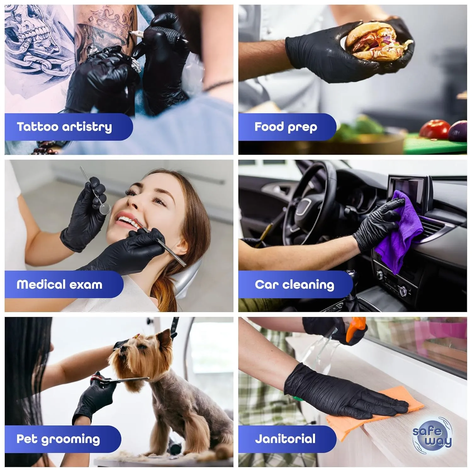 Nitrile-Vinyl Blended Disposable Gloves, Powder-Free & Non-Latex Gloves, 1000, Protective Gloves for Medical Exams, Cooking & Household Cleaning, 4 Mil Thick Non-Sterile Secure Grip Black, Large