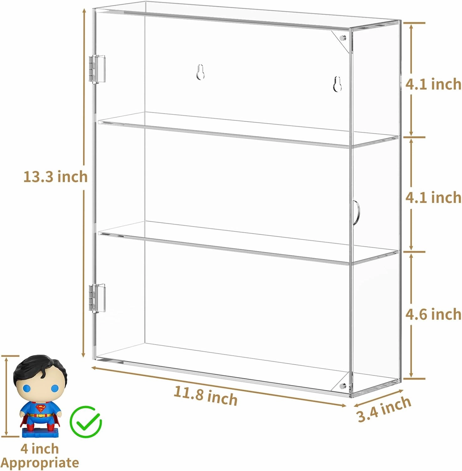 NIUBEE Acrylic Display Case, Clear Display Case for Funko Pop Figures, Wall Mounted or Desktop Dustproof Display Cabinet Box for Collectibles ,Rock,Crystals,Mini Toys,Amiibo (3 Tiers)