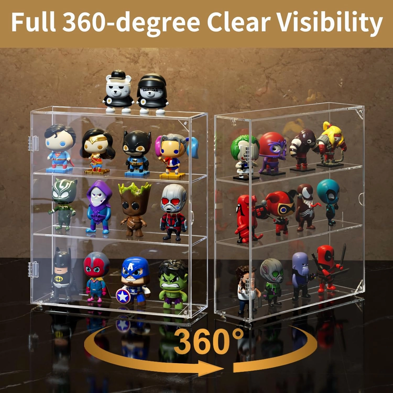 NIUBEE Acrylic Display Case, Clear Display Case for Funko Pop Figures, Wall Mounted or Desktop Dustproof Display Cabinet Box for Collectibles ,Rock,Crystals,Mini Toys,Amiibo (3 Tiers)