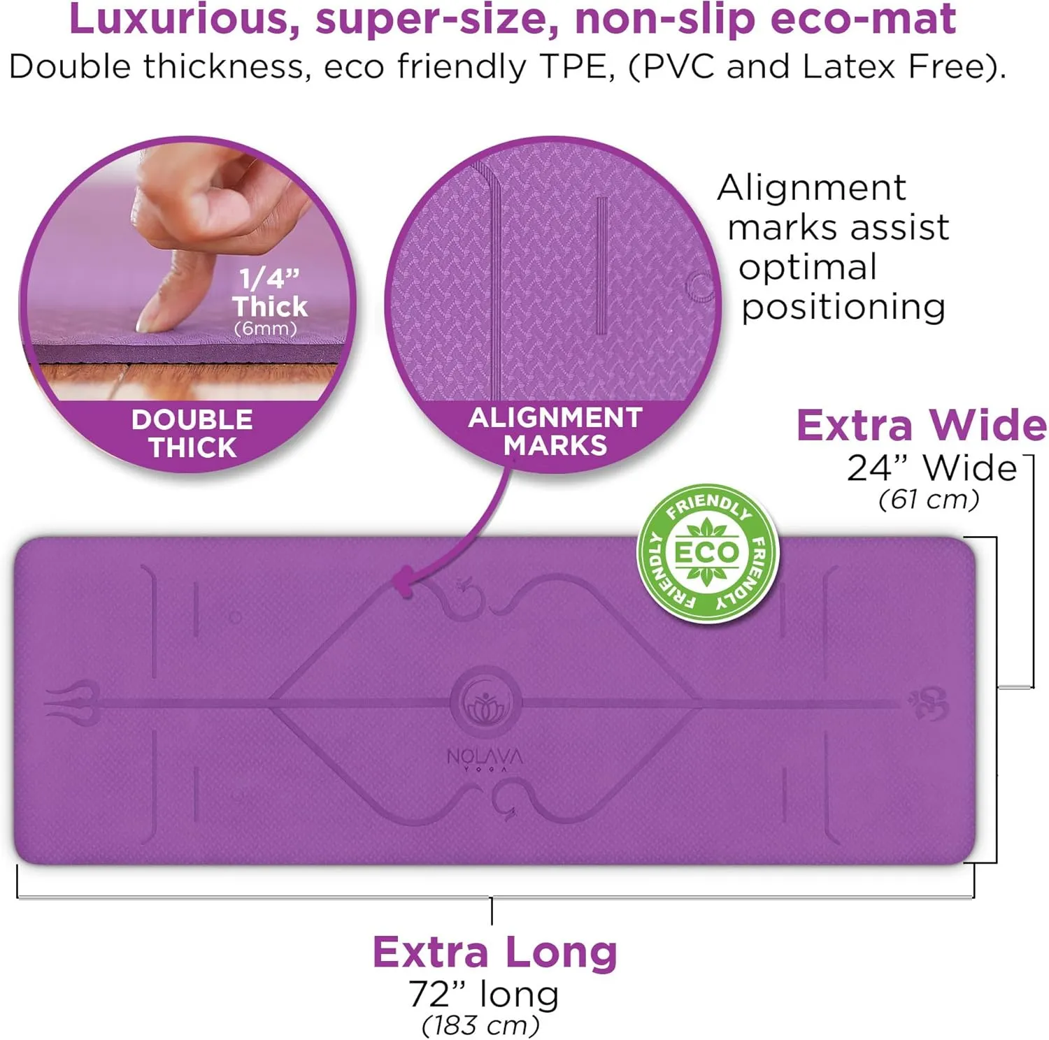 NOLAVA Yoga Mats & Complete Sets - TPE, Non-Slip, Eco-Friendly - Includes Mat, Blocks, Strap, & More (6pc or 7pc Sets) - For Pilates, Yoga & Fitness