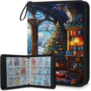 Nordic Interior 3 Ring Trading Zipper Binder Strap, Trading Card Binder 4 Pocket, 400 Pockets Card Holder with 50 Removable Sleeves for Game Cards