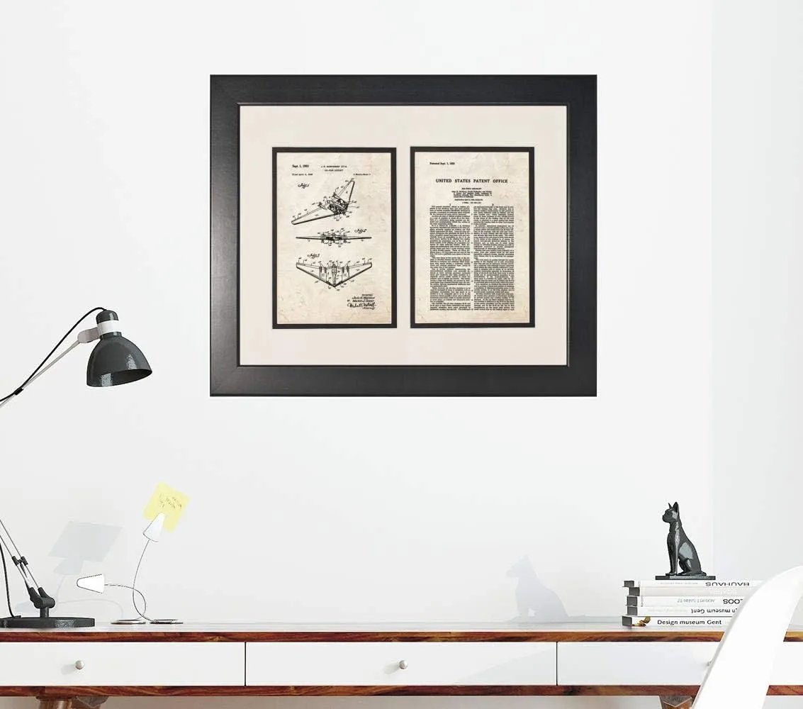 Northrop Grumman All Wing Aircraft Patent Art Old Look Print in a Smooth Black Frame with a Double Mat (20" x 24") M14107